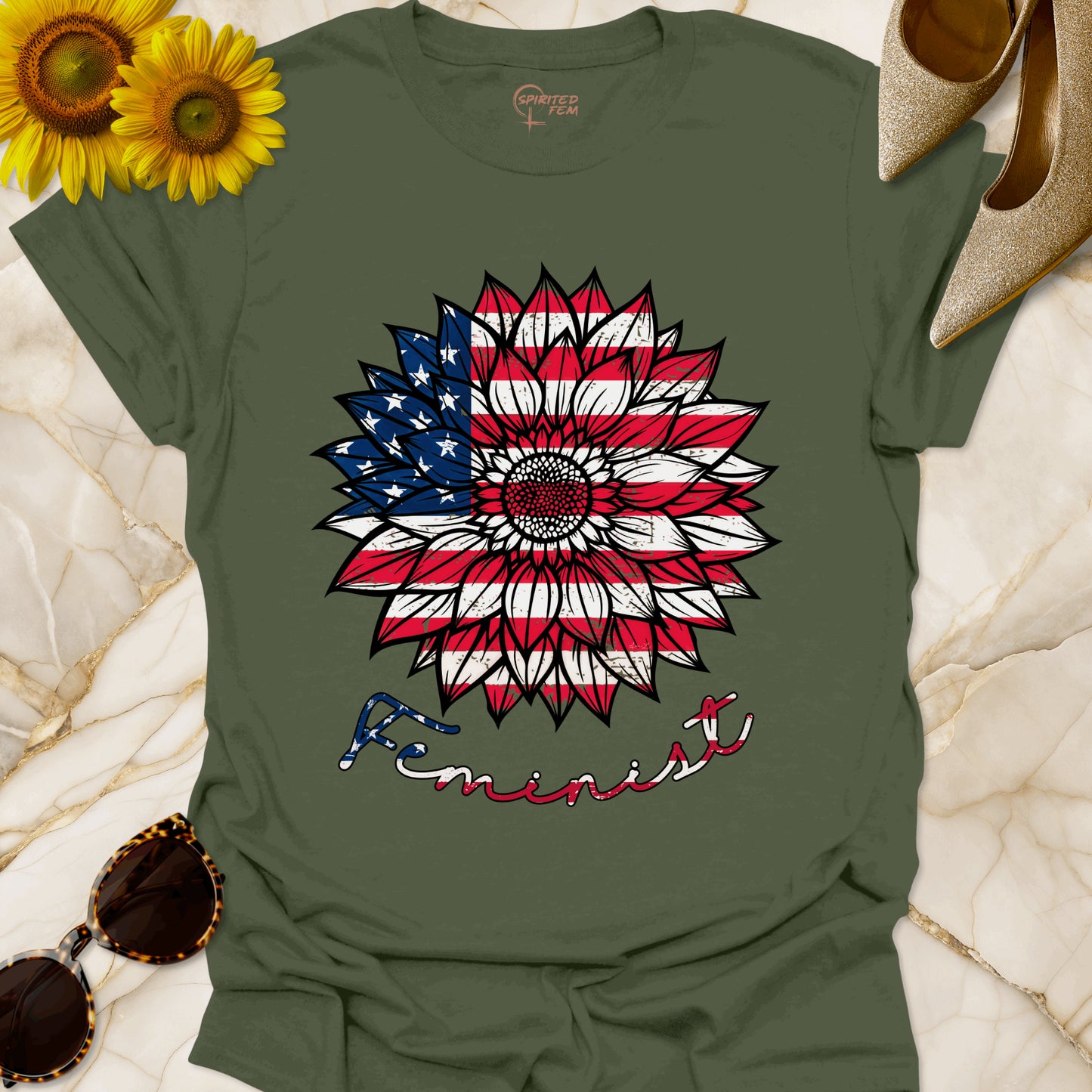 Sunflower American Flag Feminist