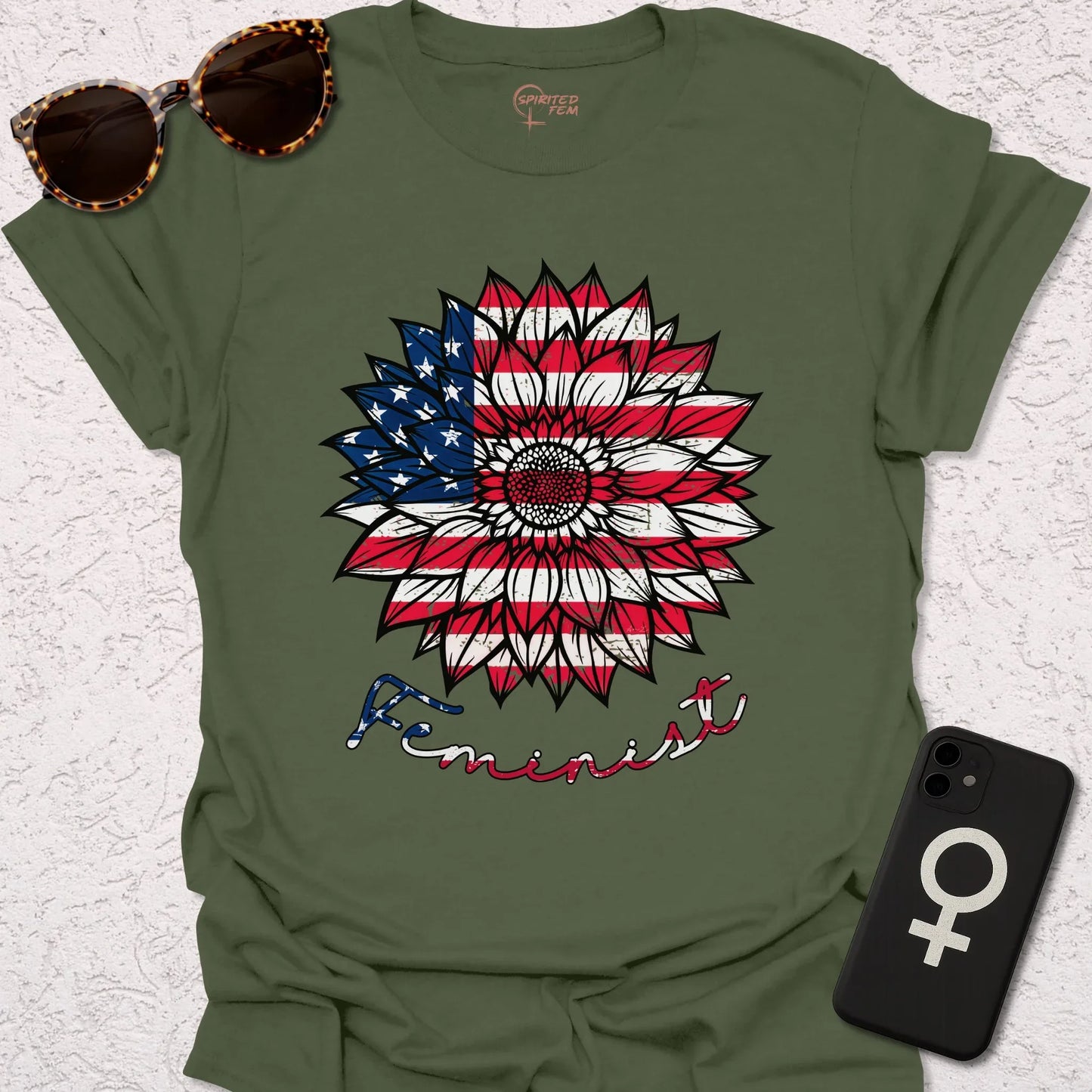 Sunflower American Flag Feminist - Spirited Fem