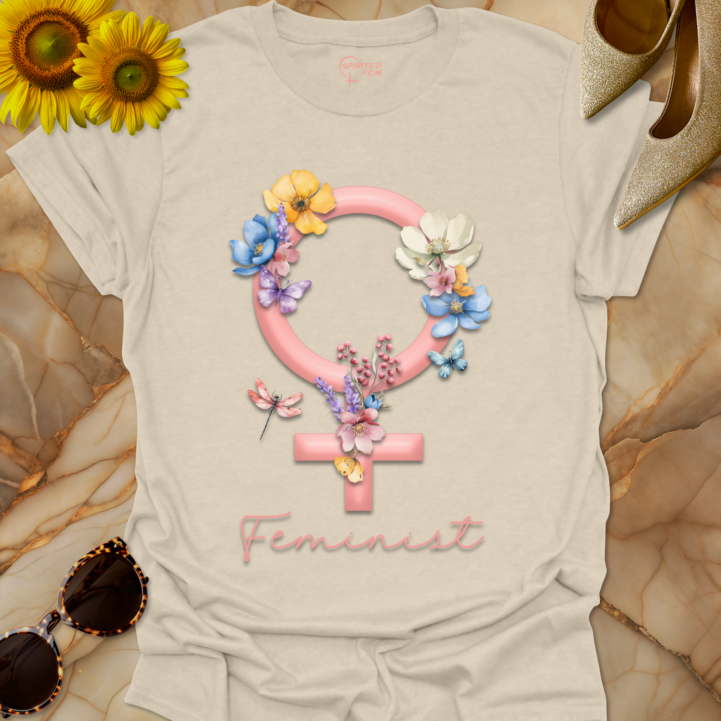 Feminist Empowerment Venus Symbol with Flowers & Butterflies