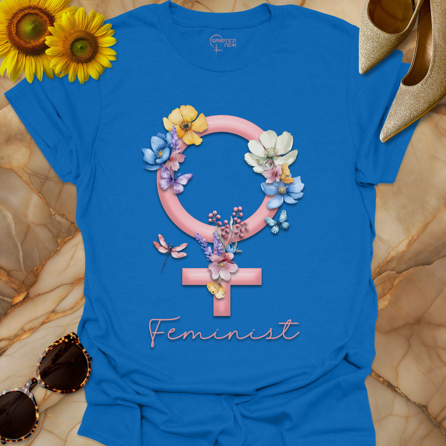 Feminist Empowerment Venus Symbol with Flowers & Butterflies