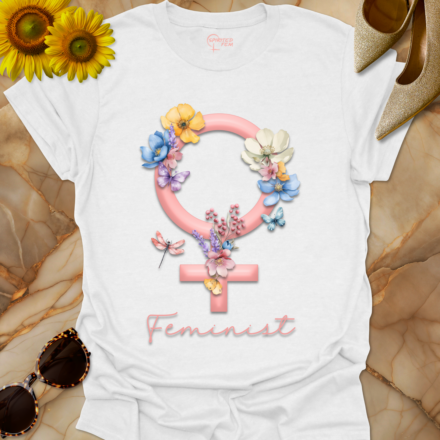 Feminist Empowerment Venus Symbol with Flowers & Butterflies